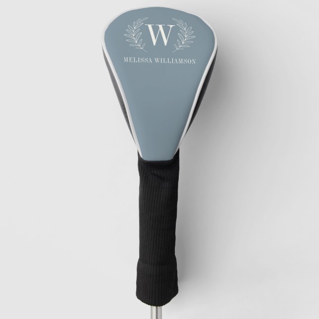 Elegant Dusty Blue Modern Monogram Golf Headcover (Vorderseite)