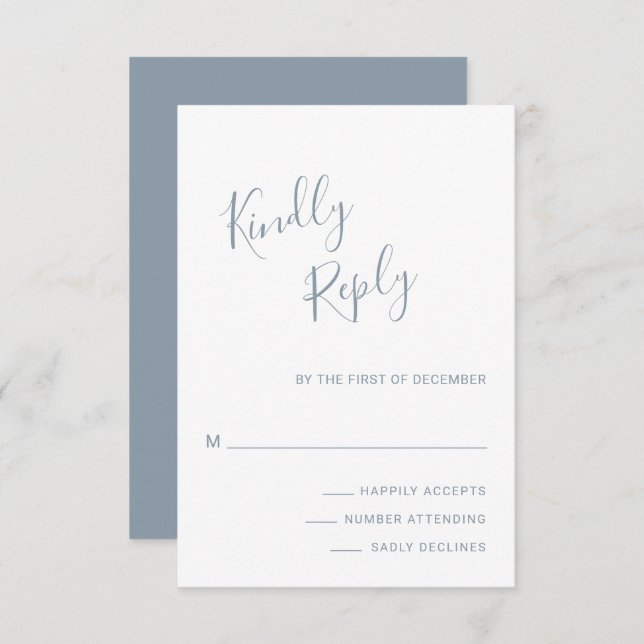 Elegant Dusty Blue Modern Wedding RSVP Karte (Vorne/Hinten)