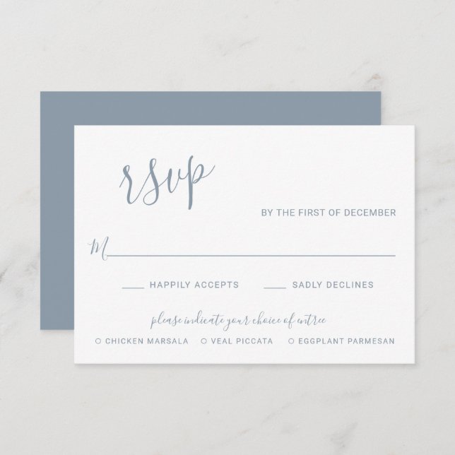 Elegant Dusty Blue Modern Wedding RSVP Karte (Vorne/Hinten)