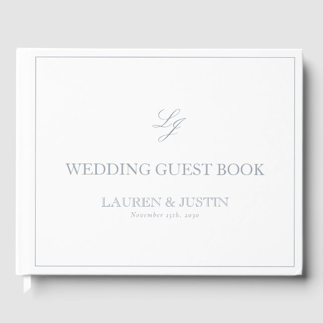 Elegant Dusty Blue Monogram Calligraphy Wedding Gästebuch (Vorderseite)