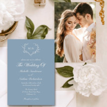 Elegant Dusty Blue Monogram Foto Wedding