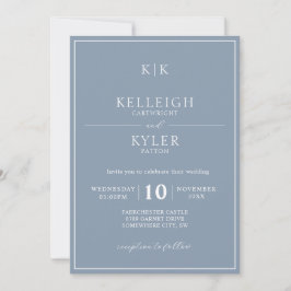Elegant Dusty Blue Monogram Foto Wedding Einladung