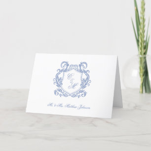 Elegant Dusty Blue Monogram Wappen Wedding Dankeskarte