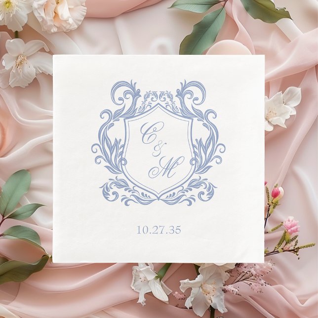 Elegant Dusty Blue Monogram Wappen Wedding Serviette (Von Creator hochgeladen)