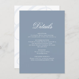 Elegant Dusty Blue Monogram Wedding Details Begleitkarte