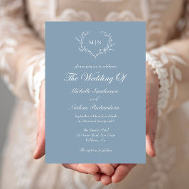 Elegant Dusty Blue Monogram Wedding Einladung