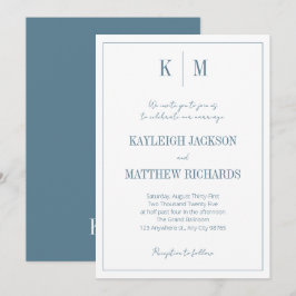 Elegant Dusty Blue Monogram Wedding Einladung