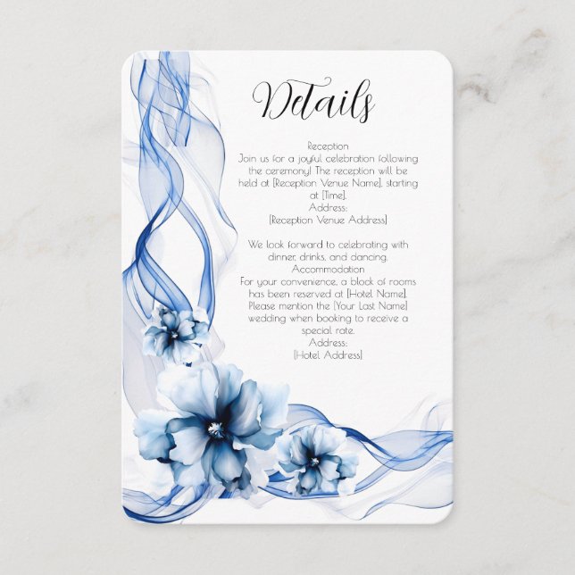 Elegant Dusty Blue Navy Blume Hochzeit Begleitkarte (Vorderseite)