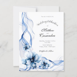 Elegant Dusty Blue Navy Blume Hochzeit Postkarte