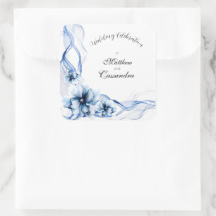 Elegant Dusty Blue Navy Blume Hochzeit Quadratischer Aufkleber