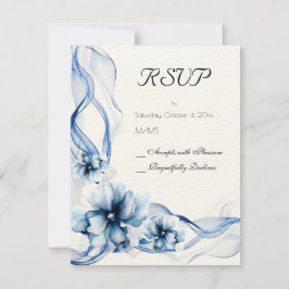 Elegant Dusty Blue Navy Blume Hochzeit RSVP Karte