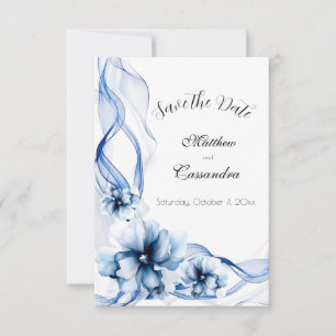 Elegant Dusty Blue Navy Blume Hochzeit Save The Date