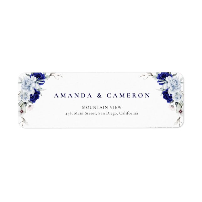Elegant Dusty Blue Navy Floral Wedding Address (Vorne)