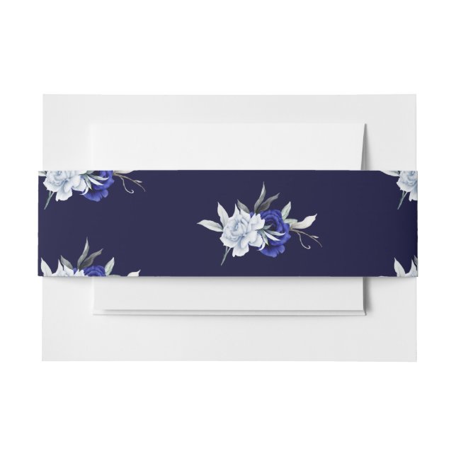 Elegant Dusty Blue Navy Floral Wedding Einladungsbanderole (Vorderseite Beispiel)