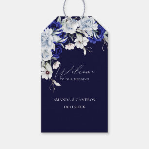Elegant Dusty Blue Navy Floral Wedding Geschenkanhänger