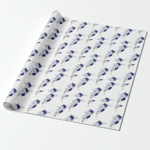 Elegant Dusty Blue Navy Floral Wedding Geschenkpapier