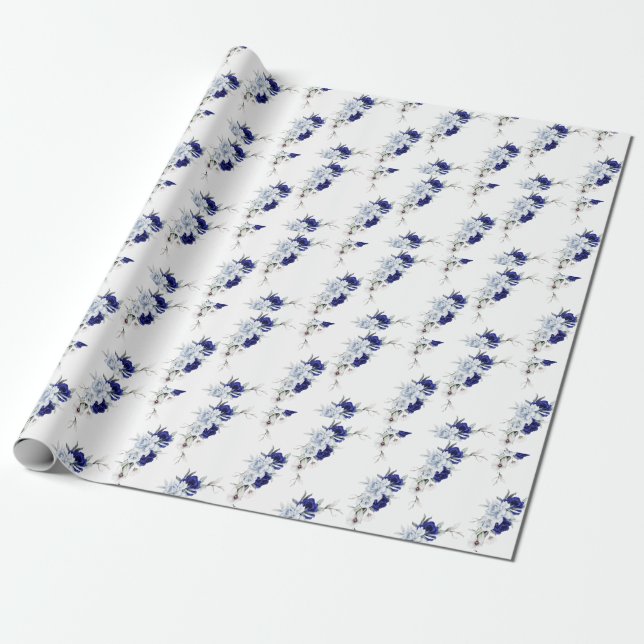 Elegant Dusty Blue Navy Floral Wedding Geschenkpapier (Ungerollt)