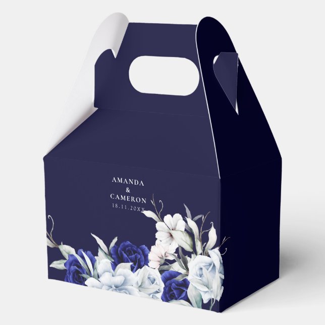 Elegant Dusty Blue Navy Floral Wedding Geschenkschachtel (Vorderseite)