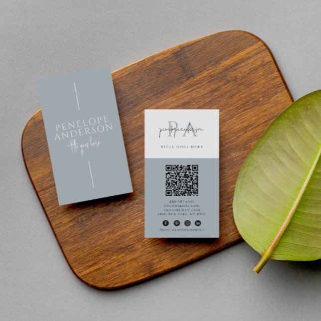 Elegant Dusty Blue Neutral QR Code Boho Modern Visitenkarte (Von Creator hochgeladen)