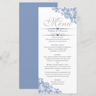Elegant Dusty Blue on White Wedding Menu Menükarte