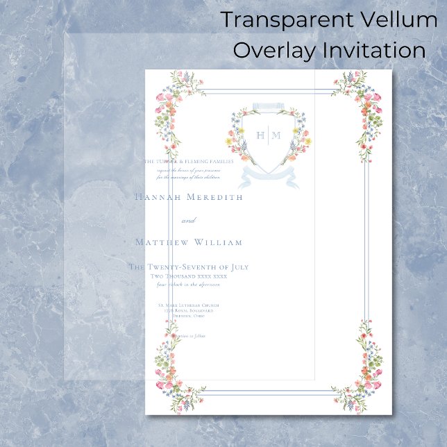 Elegant Dusty Blue Pastel Wildblume Wappen Wedding (Von Creator hochgeladen)