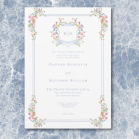 Elegant Dusty Blue Pastel Wildblume Wappen Wedding