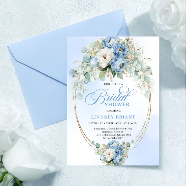 Elegant Dusty Blue Peony Gold Bridal Shower Invite Einladung (Elegant Dusty Blue Peony Gold Bridal Shower Invite

)