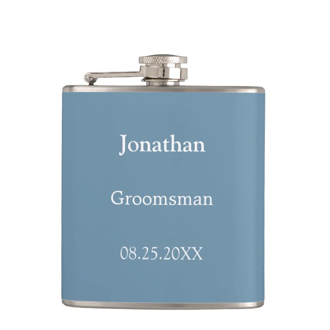 Elegant Dusty Blue Personalisiert Trauzeuge Flask Flachmann (Vorderseite)