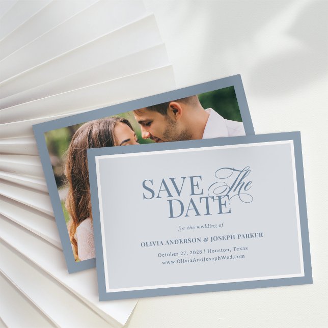 Elegant Dusty Blue Photo | Classic Luxe Save The Date (Von Creator hochgeladen)