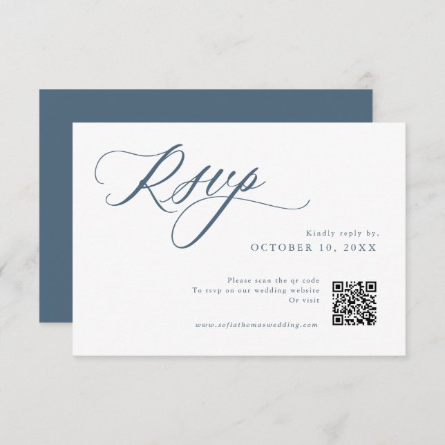 Elegant Dusty Blue QR Einfach Minimalistisch moder RSVP Karte (Vorne/Hinten)
