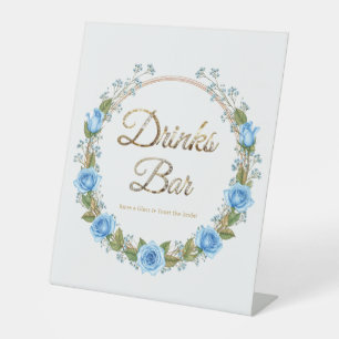 Elegant Dusty Blue Rose Baby's Breathe Drinks Bar Sockelschild