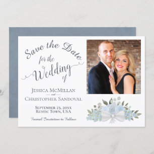 Elegant Dusty Blue Rose Calligraphy Foto Wedding Save The Date