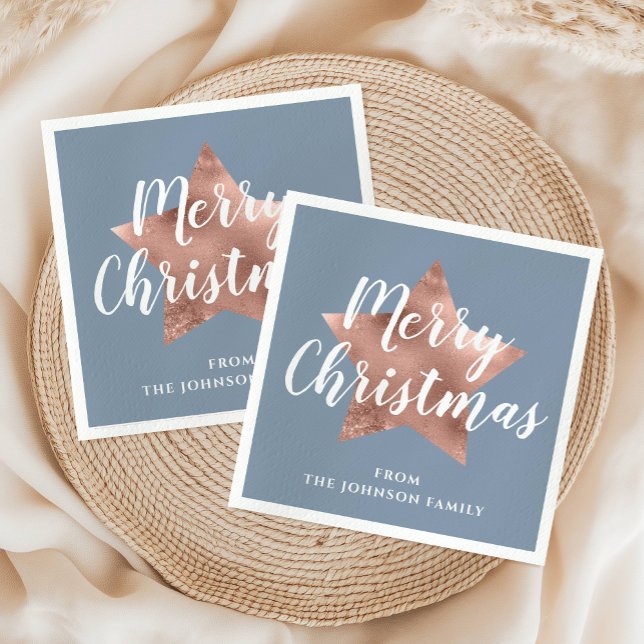 Elegant Dusty Blue Rose Gold Star Weihnachten Serviette (Elegant Dusty Blue Rose Gold Star Christmas Napkins)