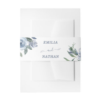 Elegant Dusty Blue Rose mit Grün Einladungsbanderole