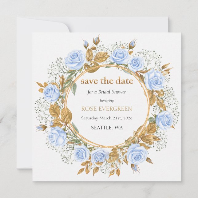 Elegant Dusty Blue Rose Save the Date (Vorderseite)