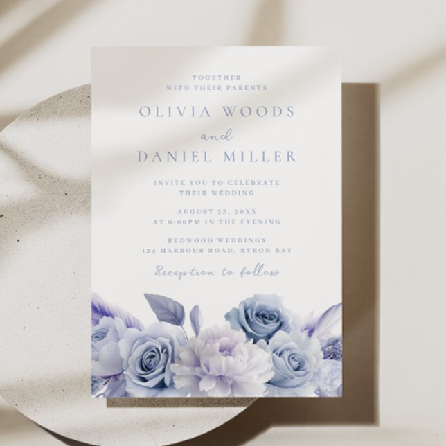 Elegant Dusty Blue Rose Wedding Einladung (Von Creator hochgeladen)