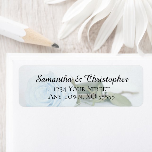 Elegant Dusty Blue Rose Wedding Rücksendeadresse (Insitu)