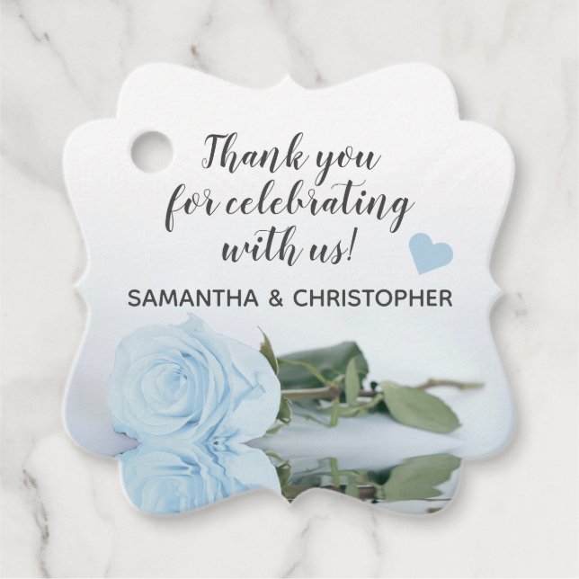 Elegant Dusty Blue Rose Wedding Vielen Dank Geschenkanhänger (Vorderseite)