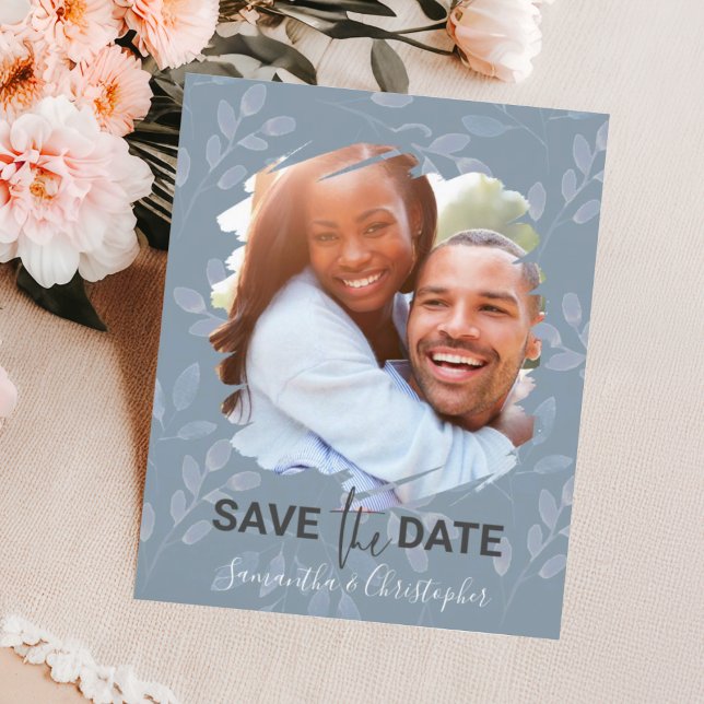 Elegant Dusty Blue Save the Date Foto Wedding (Von Creator hochgeladen)
