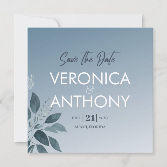 Elegant Dusty Blue Save the Date QR Code Wedding Einladung (Vorderseite)