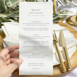 Elegant dusty Blue Script Double Side Wedding Menükarte