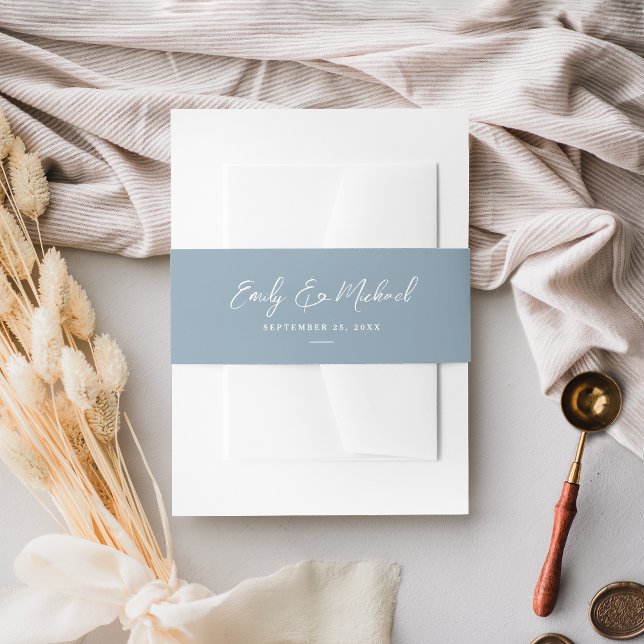 Elegant Dusty Blue Script Minimal Wedding Einladungsbanderole (Von Creator hochgeladen)