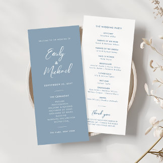 Elegant Dusty Blue Script Minimal Wedding Program Einladung