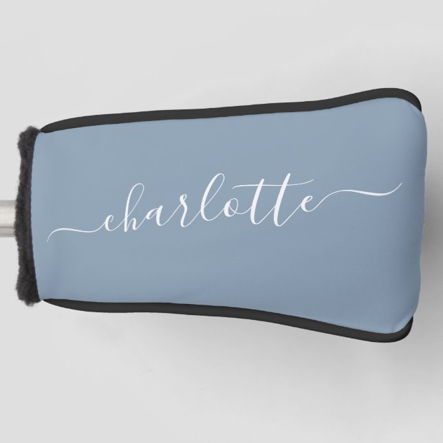 Elegant Dusty Blue Script Modern Name Personalisie Golf Headcover (Vorderseite)