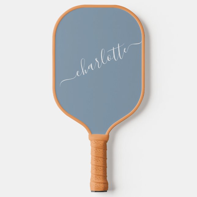 Elegant Dusty Blue Script Modern Name Personalisie Pickleball Schläger (Vorderseite)