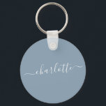 Elegant Dusty Blue Script Modern Name Personalisie Schlüsselanhänger<br><div class="desc">Eleganter Personalisierter Schlüsselanhänger für Blue Script Name</div>