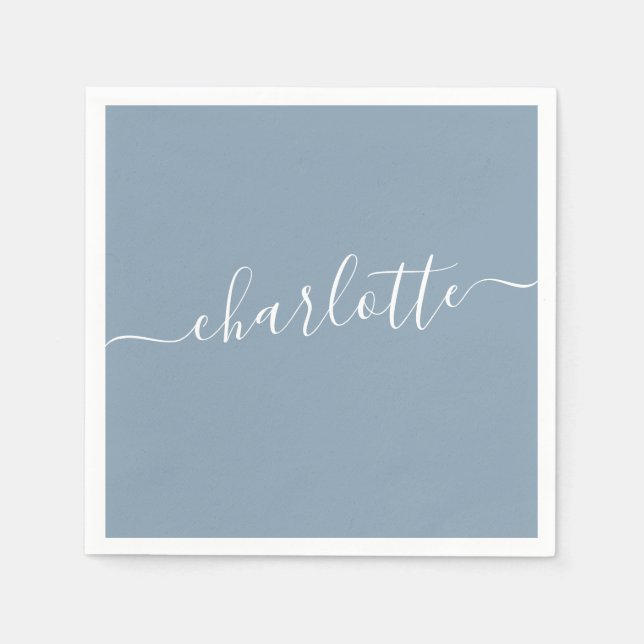 Elegant Dusty Blue Script Modern Name Personalisie Serviette (Vorderseite)