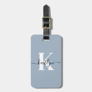 Elegant Dusty Blue Script Monogram Gepäckanhänger