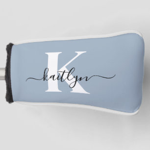 Elegant Dusty Blue Script Monogram Golf Headcover