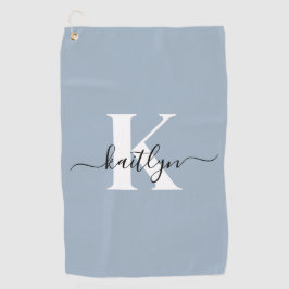 Elegant Dusty Blue Script Monogram Golfhandtuch